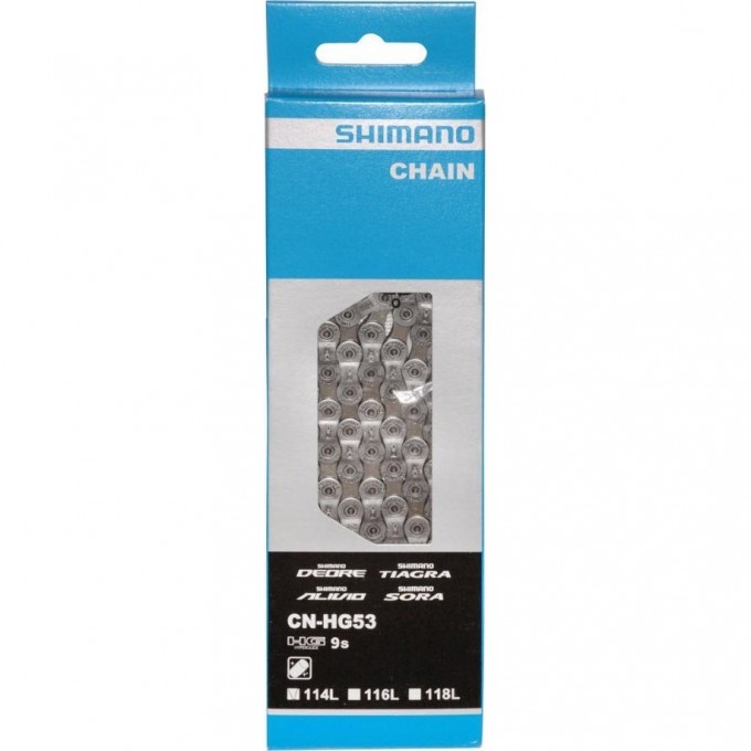 Цепь SHIMANO DEORE, HG53, 9 скоростей, 116 звеньев, ампульный пин (1шт) ECNHG53C116I