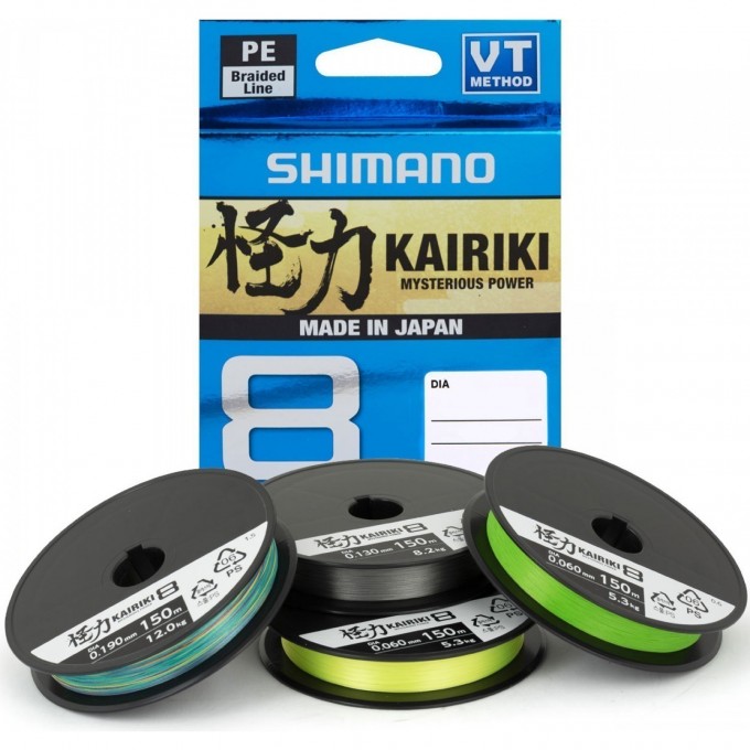 Леска плетёная SHIMANO KAIRIKI 8 PE 150м зеленая 0.100 мм 6.5 кг 59WPLA58R01